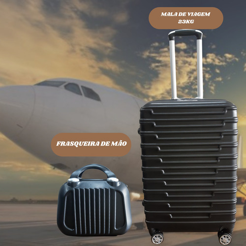 Mala De Viagem 23kg+kit Frasqueira Com Abs Rodinhas 360