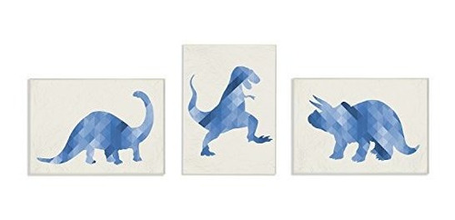 The Kids Room By Stupell Blue Geometric Ombre Dinosaurs Set 