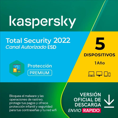 Imagen 1 de 4 de Licencia Kaspersky Total Security 5 Pc 1 Año