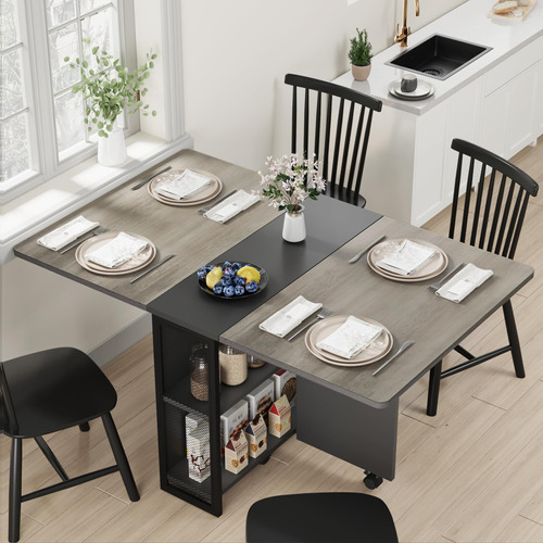 Mesa De Comedor Plegable Con Almacenamiento De 2 Niveles, Me