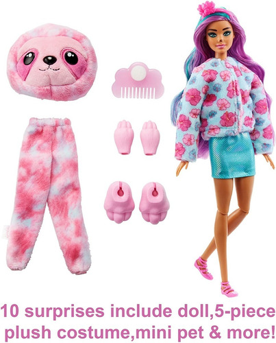Imagem 2 de 7 de Barbie Cutie Reveal 2022 Wave 2 Bicho Preguiça Mecha Roxa