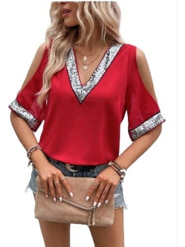 Blusa Con Lentejuelas Y Hombro Descubierto