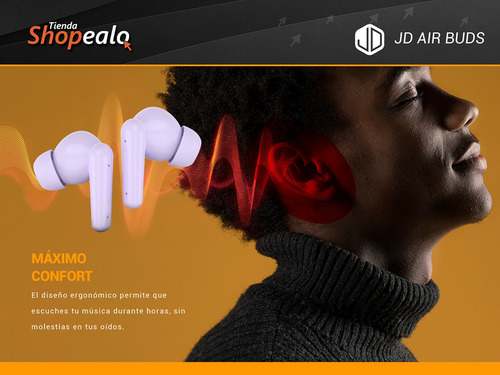 Imagen 4 de 8 de Auricular Inalambrico In Ear Bluetooth Jd Air Buds Lila Cta*