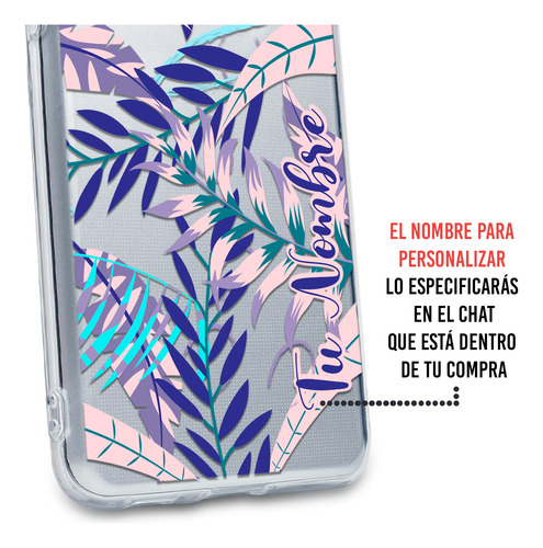 Funda Para Infinix Para Mujer Hojas Azules Con Tu Nombre