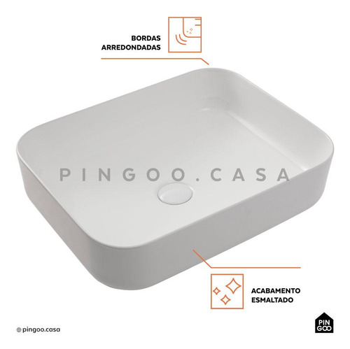 Cuba de apoio slim retangular para banheiro cerâmica 50.5 x 39.5cm fluorita branco Pingoo.casa