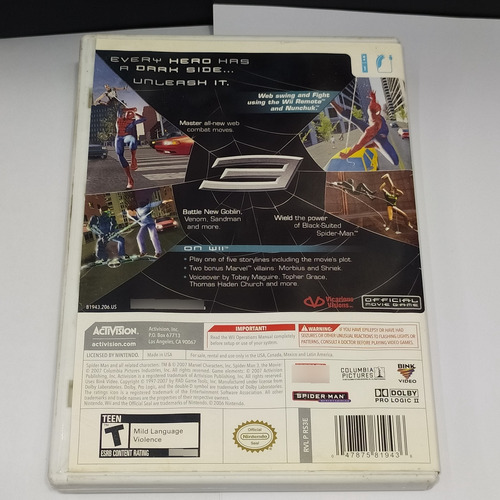 Spider Man 3 Wii - Longaniza Games (Reacondicionado)