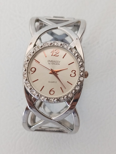 Reloj Embassy By Gruen Quartz De Dama Plateado (Usado)