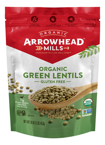 Arrowhead Mills - Lentejas Verdes Organicas, Bolsa De 16 Onz