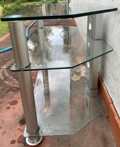 Mesa Tv, Vidrio Grueso Y Aluminio Ancho 76 Alto 53 Prof 39 Gris