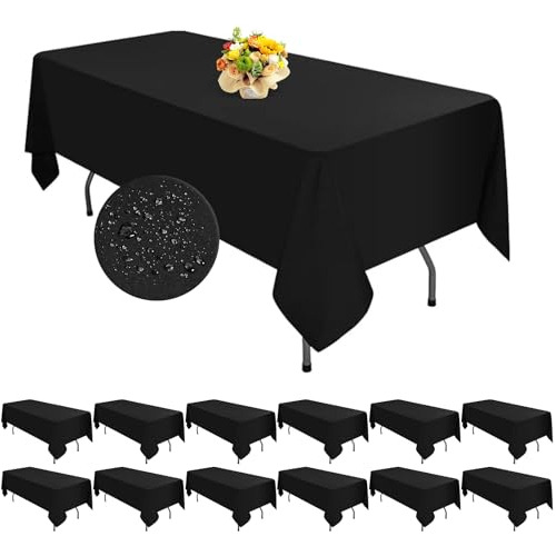 12 Pack 60 X 126 Inch Tablecloth, Black Polyester Table...