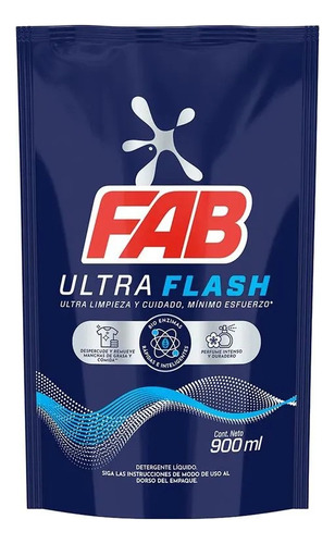 Detergente Liqhuido Fab Ultra Flash X 900 - L a $20