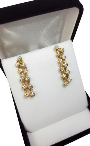 Aros Mujer Oro Colgantes Con Brillantes 18 Kilates