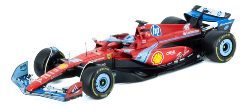 Auto Bburago F1 Ferrari Sf-24 Edición Miami Gp a Escala 1:18 Leclerc #16 Color Rojo con Azul Coleccionable