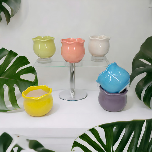 Mini Macetero De Ceramica Circular, Pack De 6 Color Variados Liso