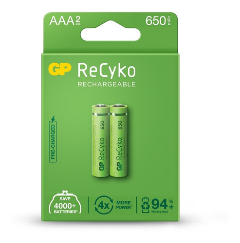 04 Pilhas Aaa Palito Recarregável 650 Mah Gp 2 Cartelas