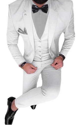 Trajes Slim Fit Con Chaleco Moño Camisa Zapato Charol Cinto 