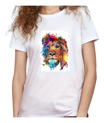 Camiseta Dama Estampada leon Ilustracion Colores