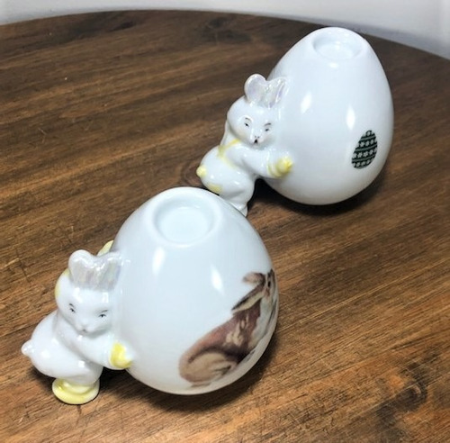 Imagem 2 de 6 de Kit 2 Coelhos Porta-vela Porcelana - Páscoa