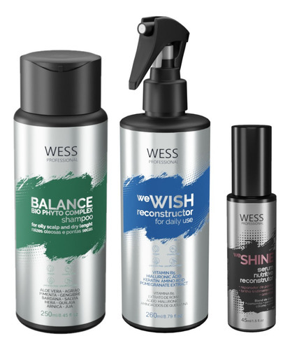 Kit Wess Balance Shampoo 250ml + Wewish 260ml + Weshine 45ml