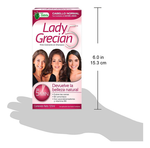 Tinte Lady Grecian Tinte colorante en shampoo para cabello normal tono castaño/negro x 120mL