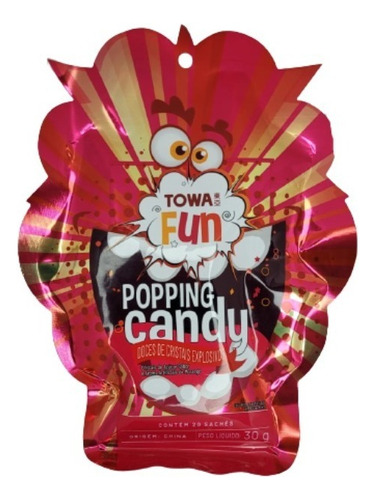 Bala Explosiva Towa Popping Candy morango com explode sem glúten 30 g 20 u