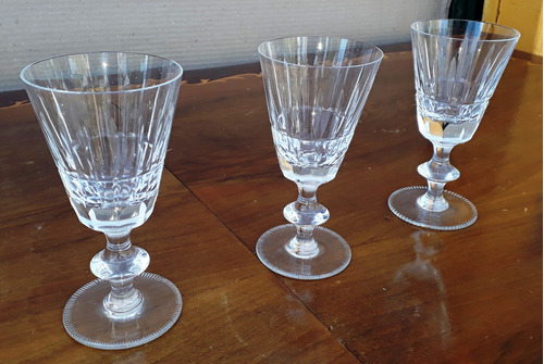 Set De 3 Copas Antiguas Cristal Tallado Vino Agua Brindis