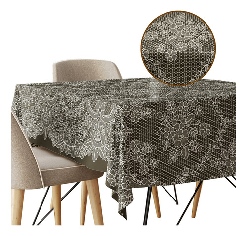 Toalha Mesa Plástica Térmica Renda Can Mr 8 Lugar 1,40x2,20 Cor Estampada RENDA CANNES MARROM