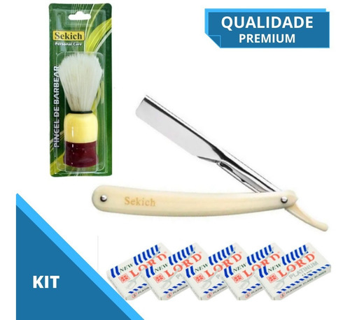 Imagem 1 de 4 de Kit De Barbear 25 Lâminas + 1 Navalha + 1 Pincel Para Barba