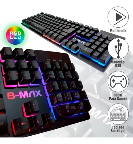 Mouse de Jogo 2400DPI Teclado Gamer Semi Mecânico Caixa de Som PC Black  Piano Gabinete Vidro Temperado - Hayom - Kit Gamer - Magazine Luiza