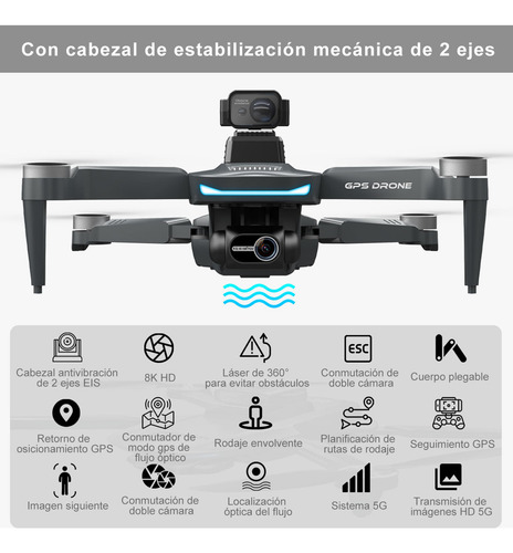 SJRC L200PRO HD MAX Mini Dron Con Cámara 8k Profesional Sin Escobillas 2 Baterías Negro 2.4 GHz