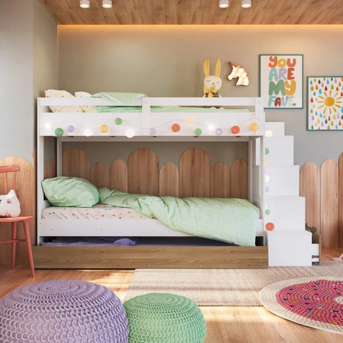 Cucheta Infantil Con Escalera De Boxes Y Cama Auxiliar Beige