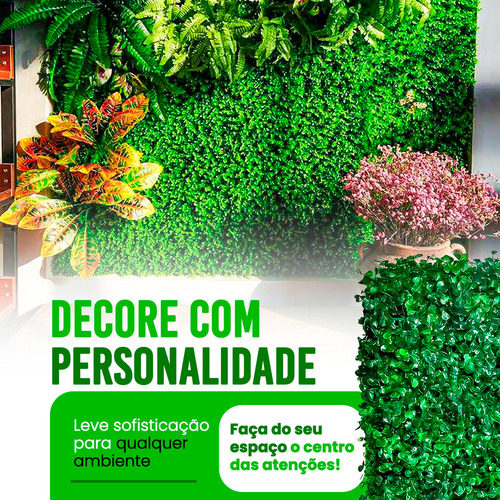 Kit 10 Placas De Parede Verde Folhagem Sintético Artificial Para Jardim Vertical Muro De Plantas Buchinhos Painel Cheios Inglês 40x60cm Grama Decoração Casa Comércio Área Interna e externa floresta ur