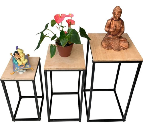 Kit 03 Suporte Para Vaso E Enfeite Decoração Ferro E Madeira
