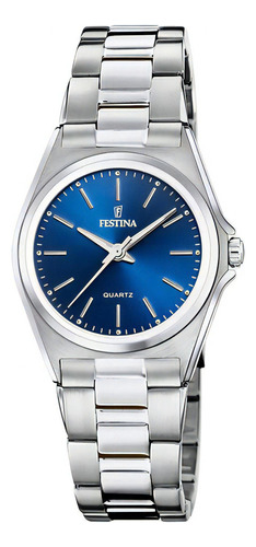 Reloj Festina Classics Para Mujer F20553/3 Acero Plateado Ss Color Del Fondo Azul