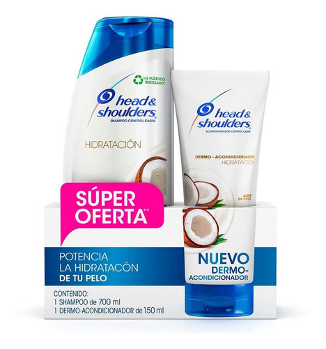 Shampoo Head & Shoulders Hidratación Aceite Coco 700ml + Dermo-Acondicionador 150ml
