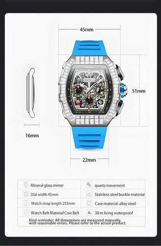 Relojes Mecánicos Automáticos Onola Diamond Color De La Correa Azul