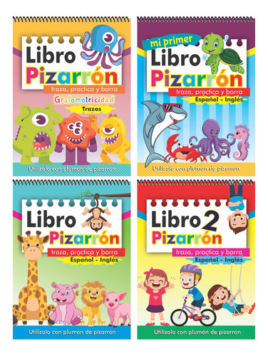 Kit De 4 Libros Pizarrón De Lectoescritura Borrable Mágico  