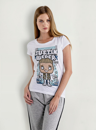 Polera Mujer Diseño, Justin Bieber, Poliester