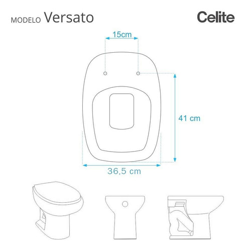 Assento Sanitário Soft Close Versato Cinza Prata Para Celite