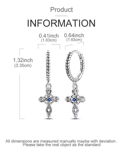 Aretes Mujer De Plata S925, Cruz Pavé Zirconias