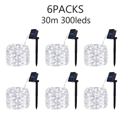 Paquete De 6 Luces Solares De Cadena De 30 M 300 Leds Decora