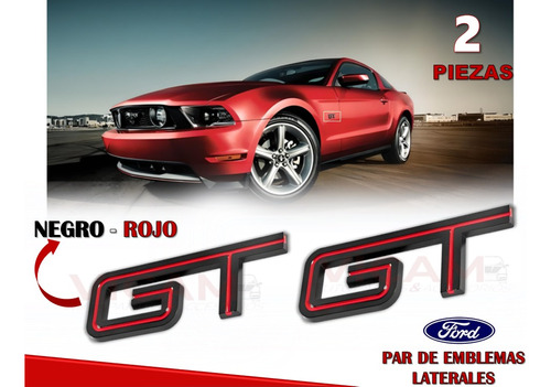 Par De Emblemas Laterales Mustang Gt Rojo Con Negro 