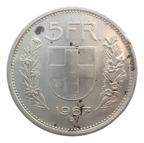 Antigua Moneda De Plata 5 Francos Suiza 1967 B Km# 40