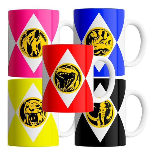 Set De Tazas Power Rangers X 5 Mighty Morphin