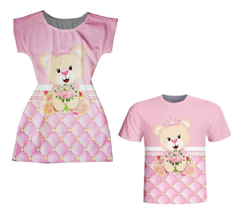 Vestidos Mãe + Camiseta Pai - Ursinha Princesa