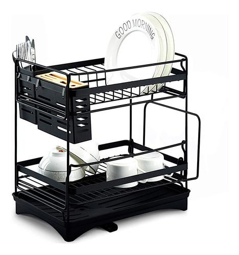 Escurreplatos Negro 2 Pisos Con Soporte Para Tablas 86030
