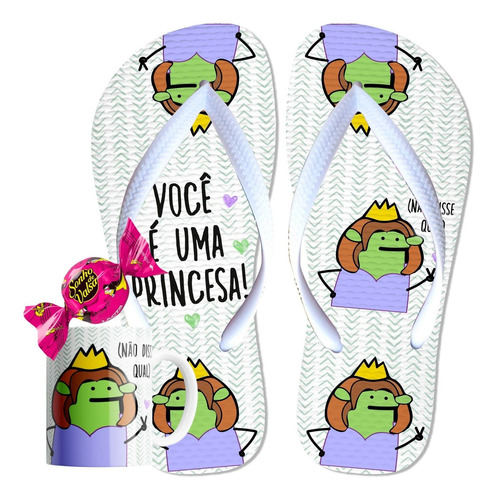 Imagem 1 de 7 de Caneca Flork Memes Princesa Engraçada Chinelo E Bombom Kit