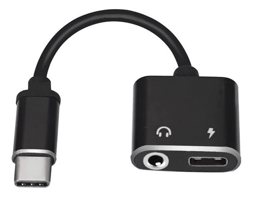 Adaptador 2 En 1 Usb Tipo C A Carga Usb C Y Audio Jack 3.5mm Color Negro