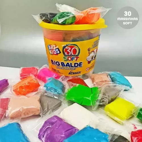 Big Balde Massinha Acrilex Com 30 Massas Soft Sortidas 1,5kg