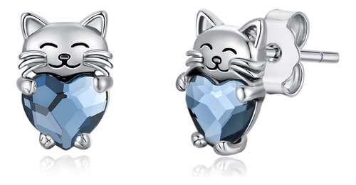 Aretes De Plata De Ley 925 Con Diseno De Gato, Bonitos Arete